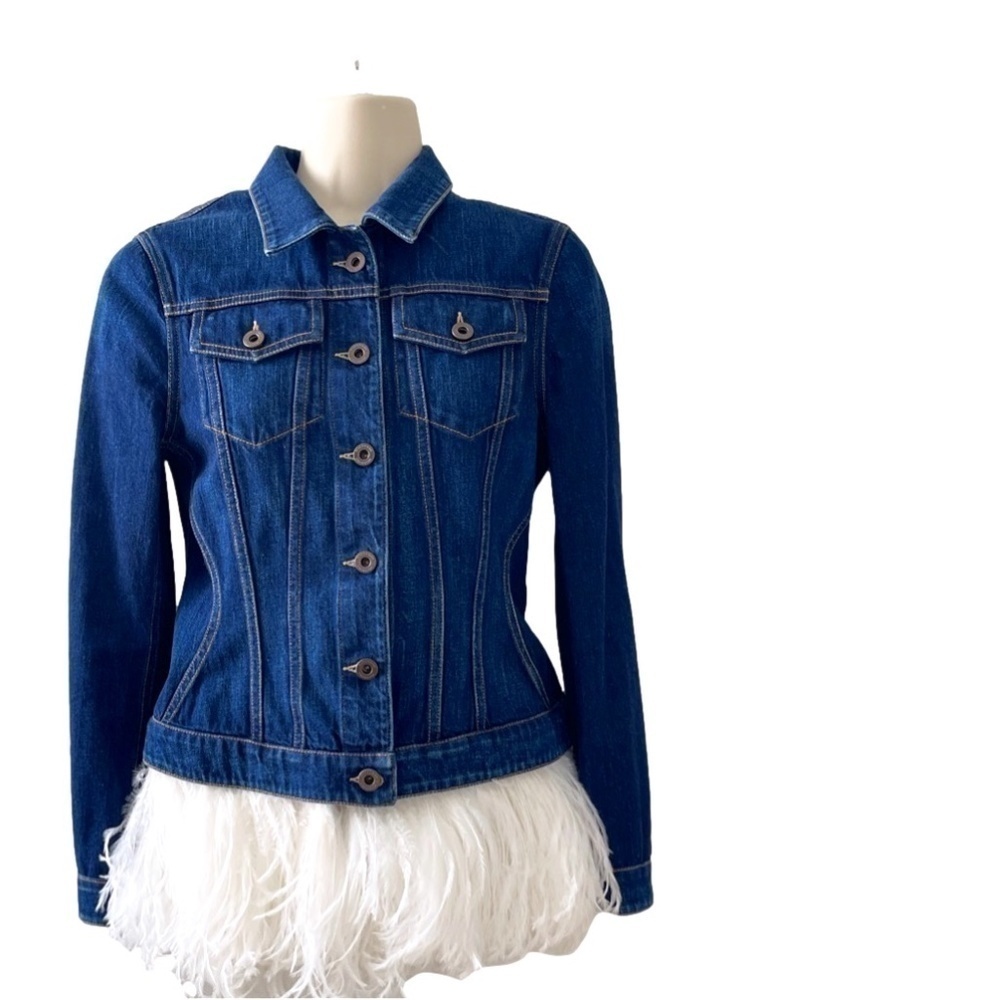 BURBERRY PRORSUM 2015 runway denim jacket ostrich feathers